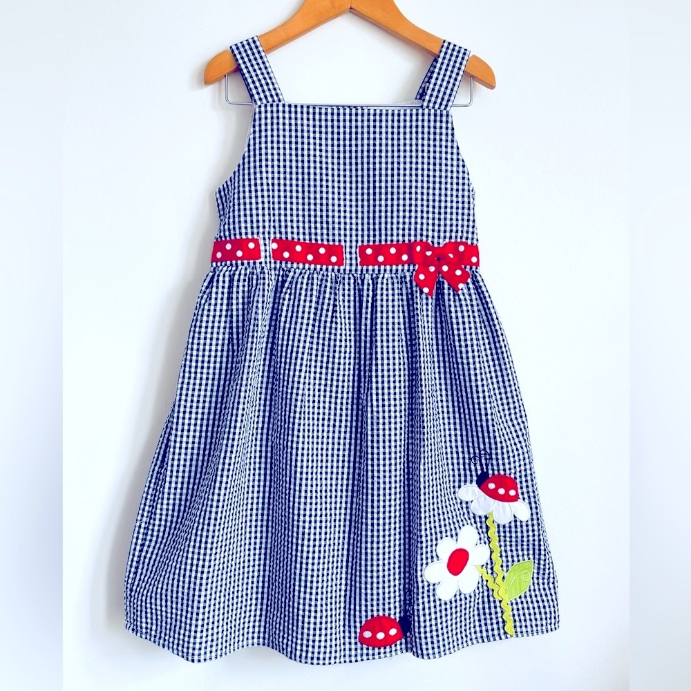 Size 6 Seersucker Sun Dress with Ladybugs